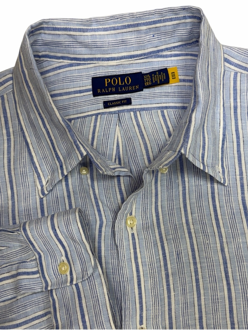 Polo Ralph Lauren Linen Shirt Mens XXL Blue Striped Button Long Sleeve Pony 2XL